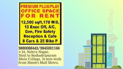 Office space for rent @ Seshadripuram 12500 Sqft