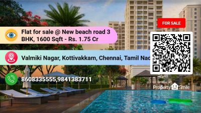 Flat for sale @ New beach road 3 BHK, 1600 Sqft - Rs. 1.75 Cr