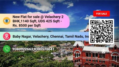 New Flat for sale @ Velachery 2 BHK,1140 Sqft, UDS 425 Sqft - Rs. 8500 per Sqft