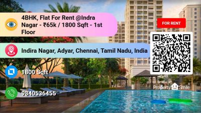 4BHK, Flat For Rent @Indra Nagar - ₹65k / 1800 Sqft - 1st Floor